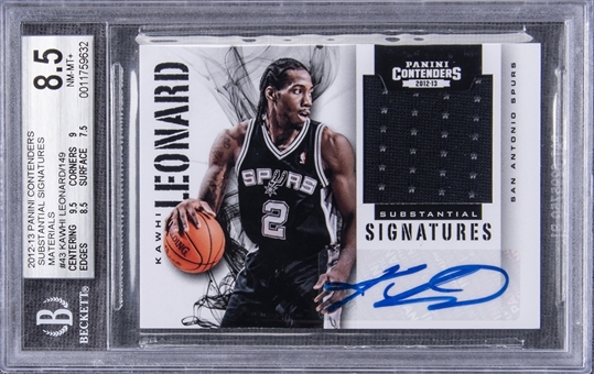 2012/13 Panini Contenders #43 Kawhi Leonard "Substantial Signatures" Signed Patch Rookie Card (#047/149) – BGS NM-MT+ 8.5/BGS 10